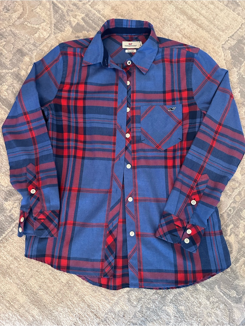 Vineyard Vines Blue and Red Plaid Button-Down Shirt